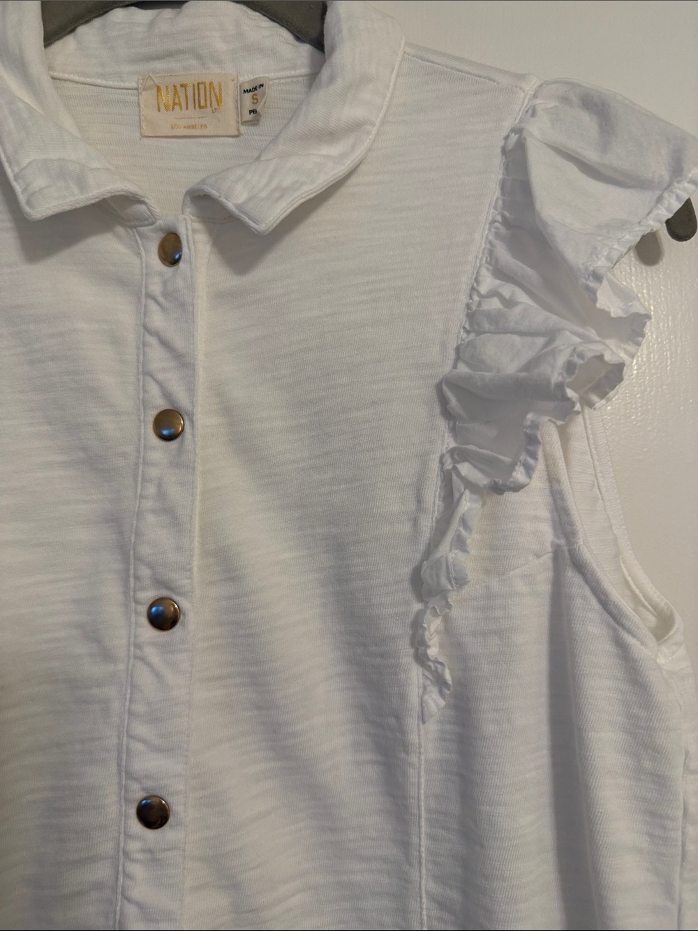 Nation LTD White Button-Front Ruffle Top - Picture 3 of 4